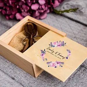 Floral Square Ring Bearer wooden ring box