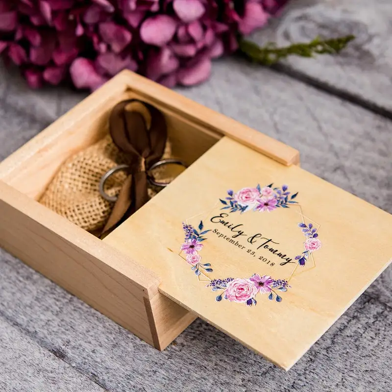 Floral Square Ring Bearer wooden ring box