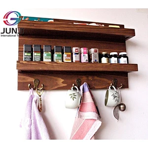 Rustic wood floating wall shelves bathroom shelf with hooks wall mounted wood shelf for wall