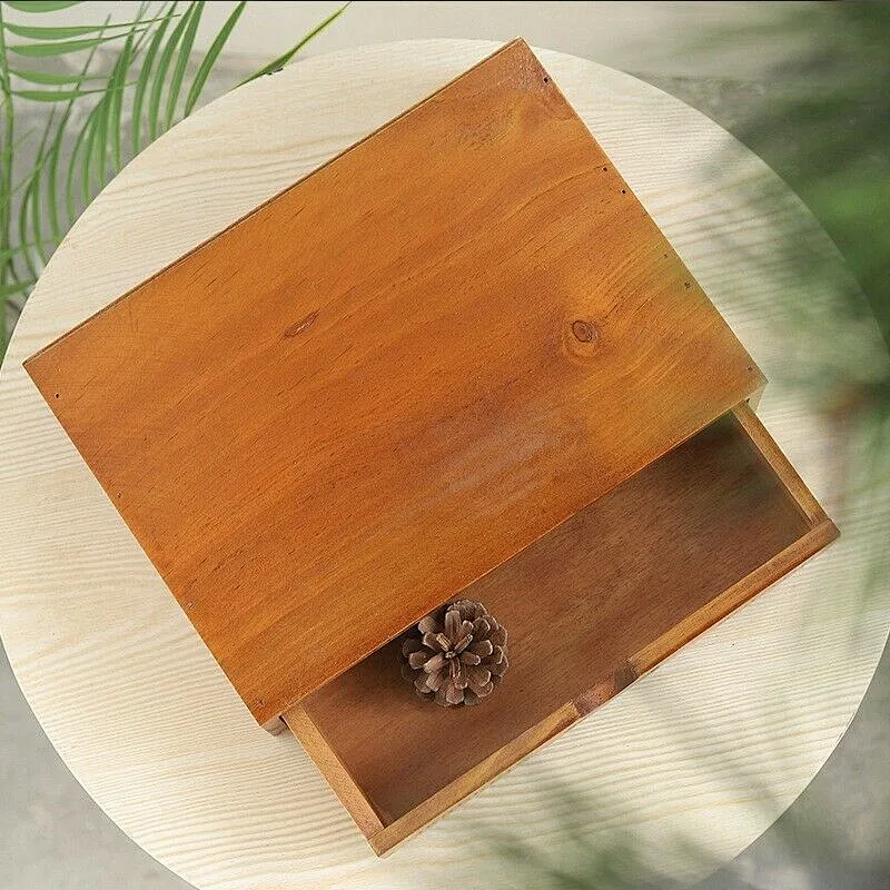 Vintage Wooden Box Storage Drawer Wooden Chest of Drawers Jewelry Organizer A4U0