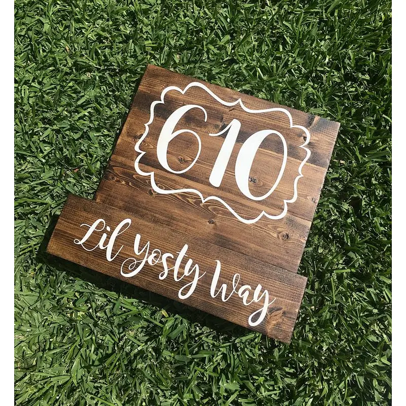 Rustic handmade wooden house number planter outside decoration