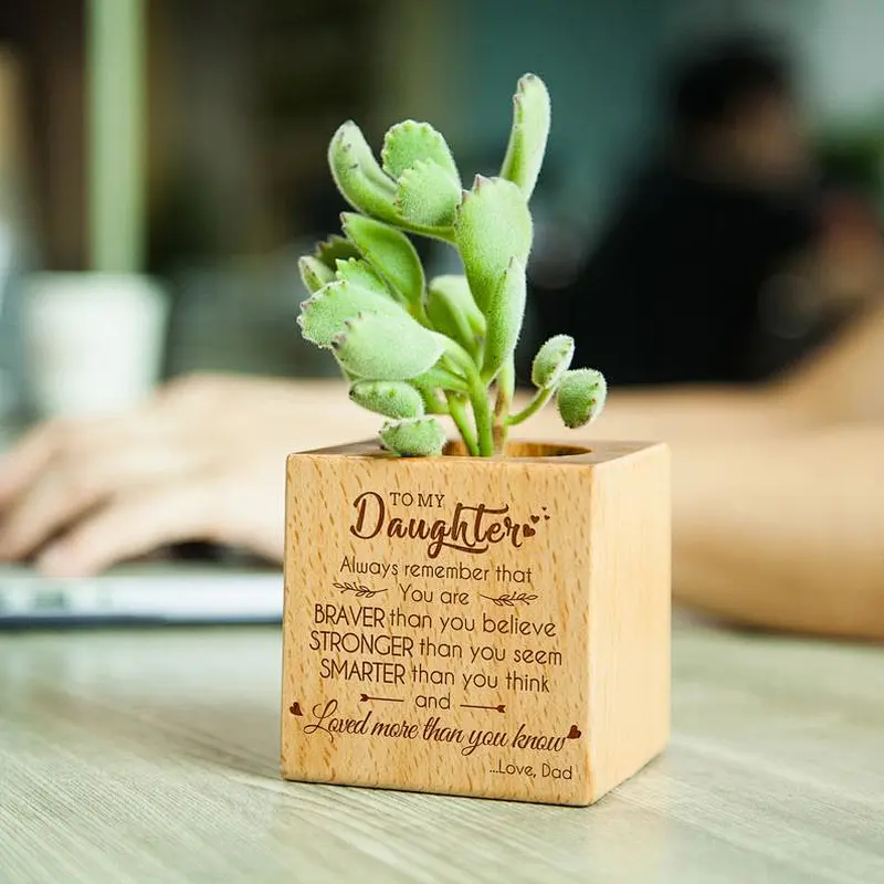 Wooden Engraved Flower Pot Anniversary Birthday  Wedding Gift Plant Lover Planter Holder Container