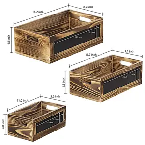 Rustic Burnt  Office  School Supplies Wood Nesting Storage Crates with Chalkboard Front Panels, Set of 3