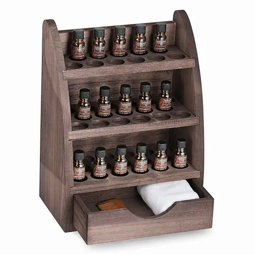 Essential Oils Storage Rack  45 Round Slots Wooden Nail Bottle Display Holder Organizer