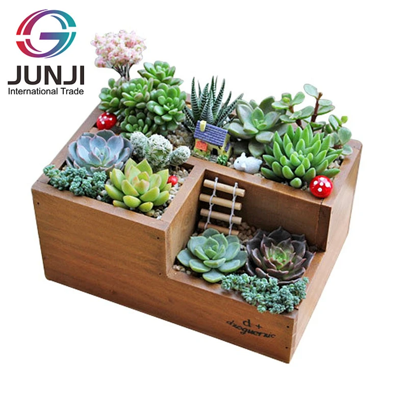 Wooden Succulent Flower Planter Box Desk Organizer Pencil Holder