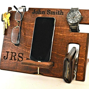Wood Box, Bedside Organizer, Wooden Personalized Gift phone support