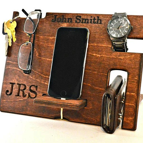 Wood Box, Bedside Organizer, Wooden Personalized Gift phone support