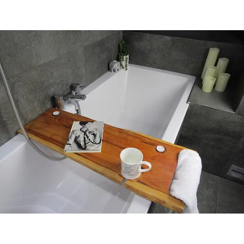 Double Live Edge Solid Towel Holder wood Bespoke Rustic Bath Caddy Tray Tablet Holder