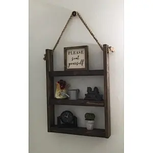 Rustic Ladder Planter Shelf- Rustic Wood and Rope Ladder Shelf Bathroom Organizer, Entryway Shelf