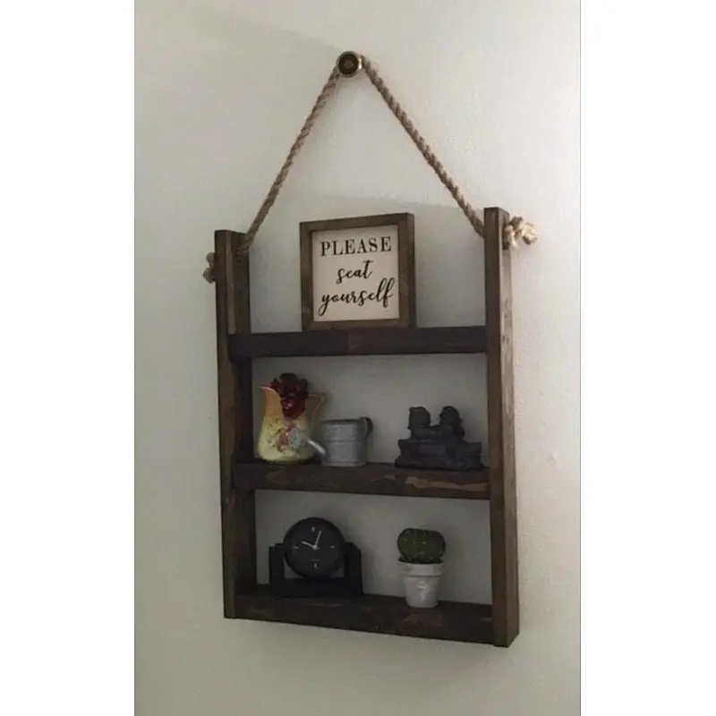 Rustic Ladder Planter Shelf- Rustic Wood and Rope Ladder Shelf Bathroom Organizer, Entryway Shelf