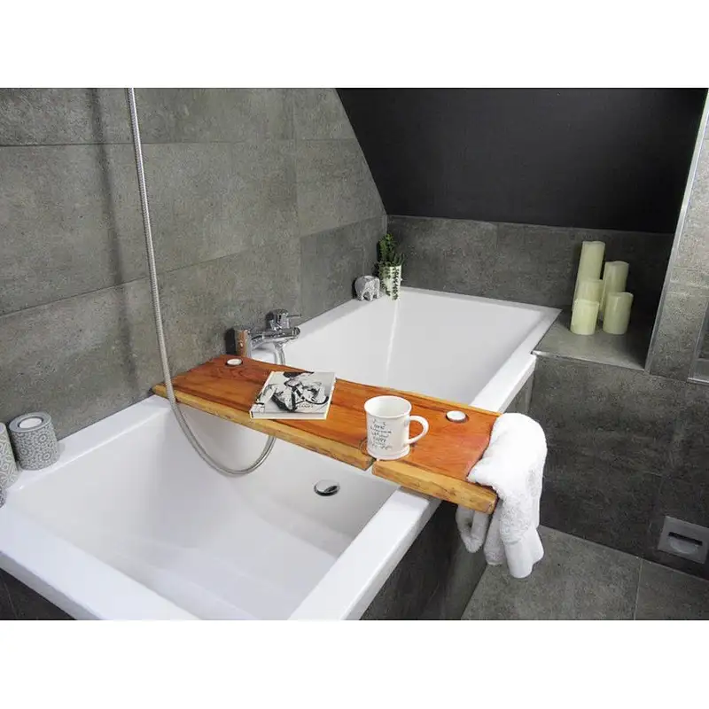 Double Live Edge Solid Towel Holder wood Bespoke Rustic Bath Caddy Tray Tablet Holder