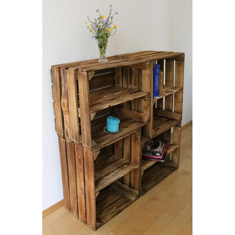 Set of 2 OLD OBSTKISTEN Shoe Rack with Intermediate Board Flamed Wooden Boxes