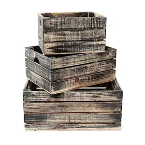Rustic Decorative Wood Crates (Set of 3) (Black and Natural Distressed)