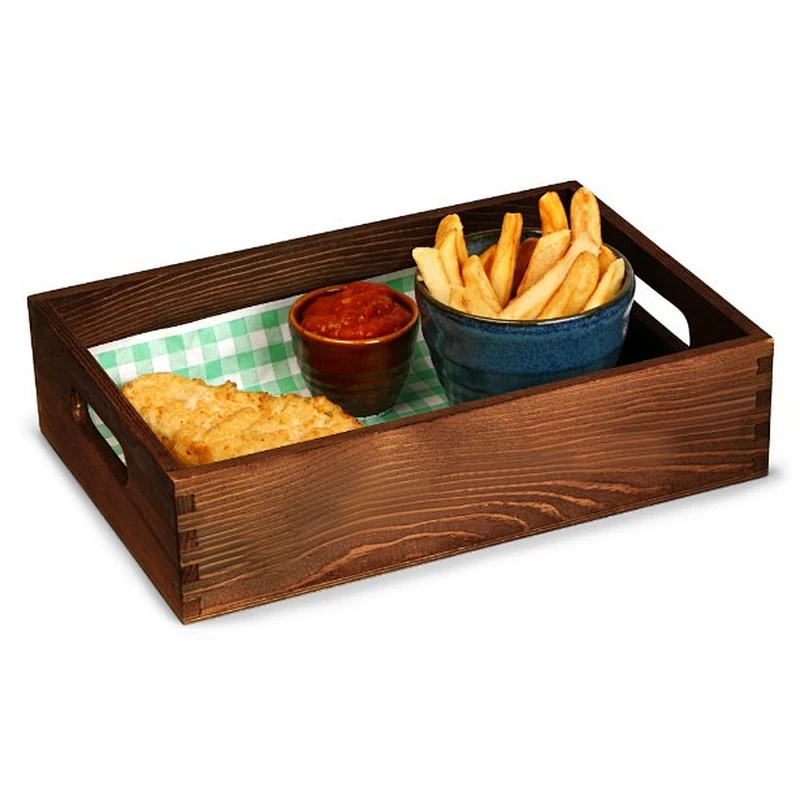 2020 popular Custom  Rustic Wooden Tray  Hamburger Dark Pine with lining