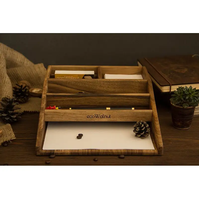 Wood Stationery Set Holder For Paper Pencil Glasses Pen Office Decor Desk Accessories Document Holder