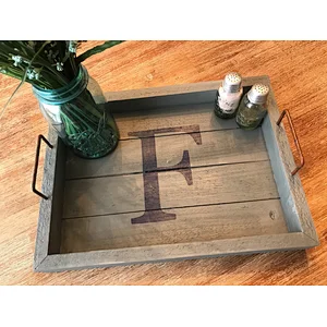 Custom Grey Washed Wood Tray Distressed Rustic Serving TrayWooden Tray With Metal HandlelWood Tray StandUnfinished Wood Trays
