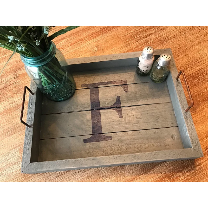 Custom Grey Washed Wood Tray Distressed Rustic Serving TrayWooden Tray With Metal HandlelWood Tray StandUnfinished Wood Trays