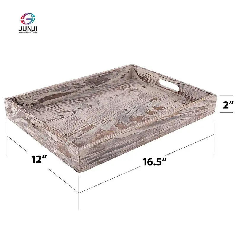 Decorated natural wooden dinner plate - rustic retro style - 3-piece set in different sizes