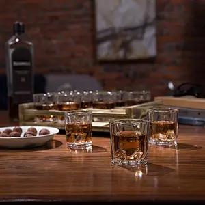 12 Shot Glass Server with Rustic Burnt Wood Tray