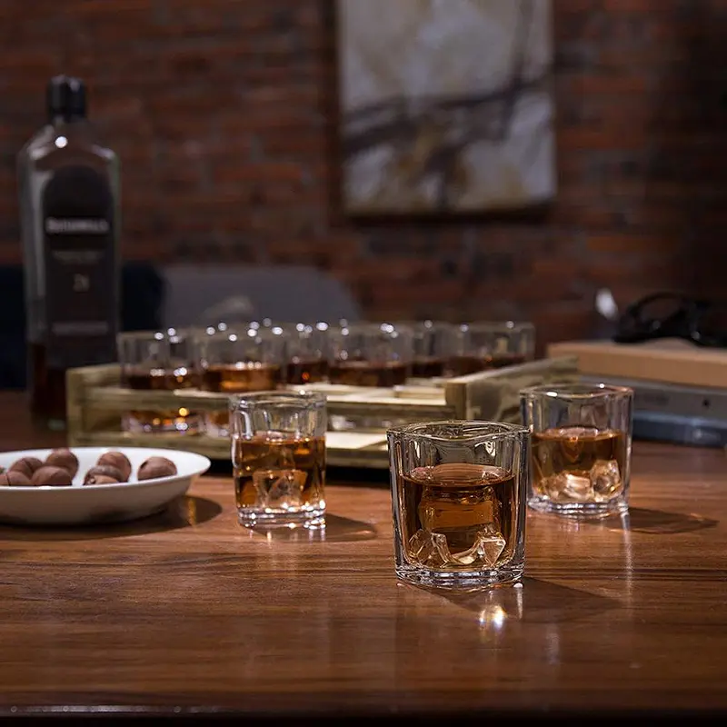 12 Shot Glass Server with Rustic Burnt Wood Tray