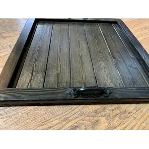 Rustic Torched Wood Ottoman Tray Square Wood Tray  Wood Serving Trays For Display28x24x3cm wooden tray