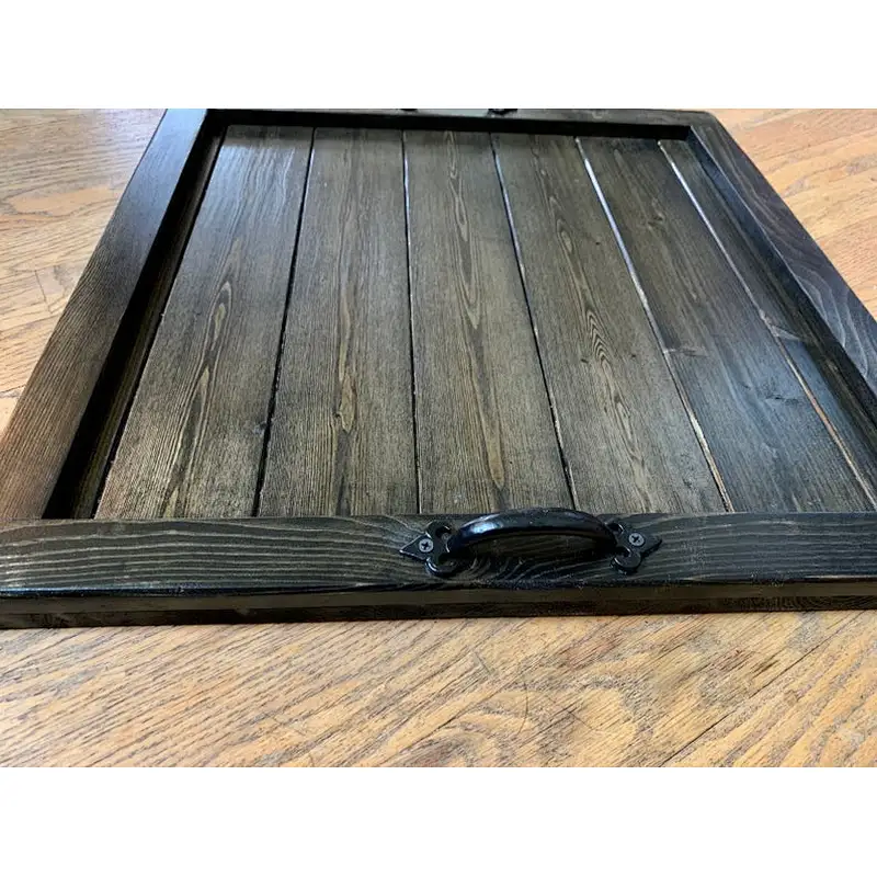 Rustic Torched Wood Ottoman Tray Square Wood Tray  Wood Serving Trays For Display28x24x3cm wooden tray