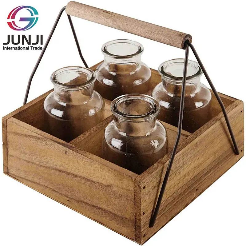 Home Essentials Clear Glass 4 Piece Bottle in Wooden Basket