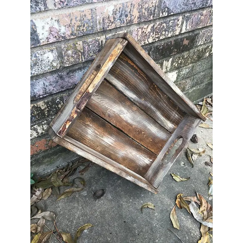Vintage Wooden  Tote, Wooden Crate Carrier, Vintage Wood Tray with Handle, handmade serving tray