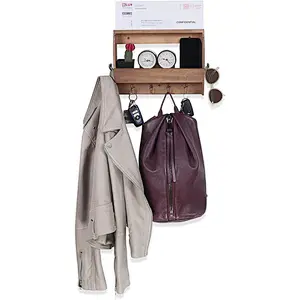 Rustic wood floating wall shelves wall shelf with hooks wood wall shelves