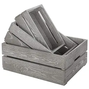 Set of 3 Nesting Ash Brown Wood Accent Crates, Storage Pallet Boxes with Handles