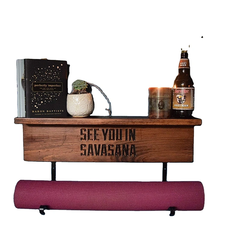 Personalized Yoga Mat Holder  Custom decor yoga mat storage  wall mount shelf