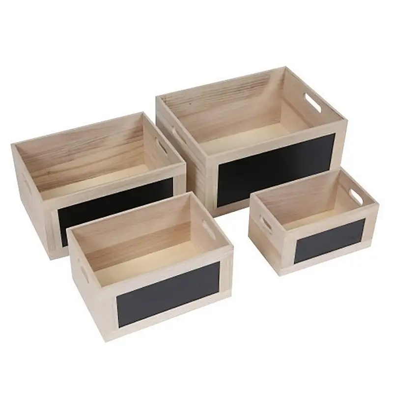 Advertising crate, garden crate,Set of 4 Chalkboard Wood Crates w/ Cut-out Handles