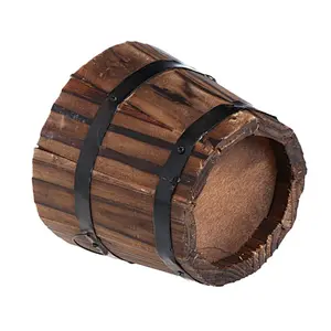 Wood land planter flower box-Retro Round Wooden Flower Pots Planter Barrel Home Garden Outdoor Decoration