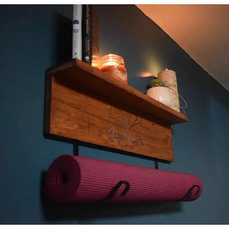 Wall Mount shelf for gym mat yoga mat storage gift for yogi Personalized Yoga Mat Holder