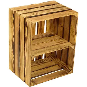 Apple Crate with Short Shelf Burnt Wood Custom Wooden Crate Storage Box