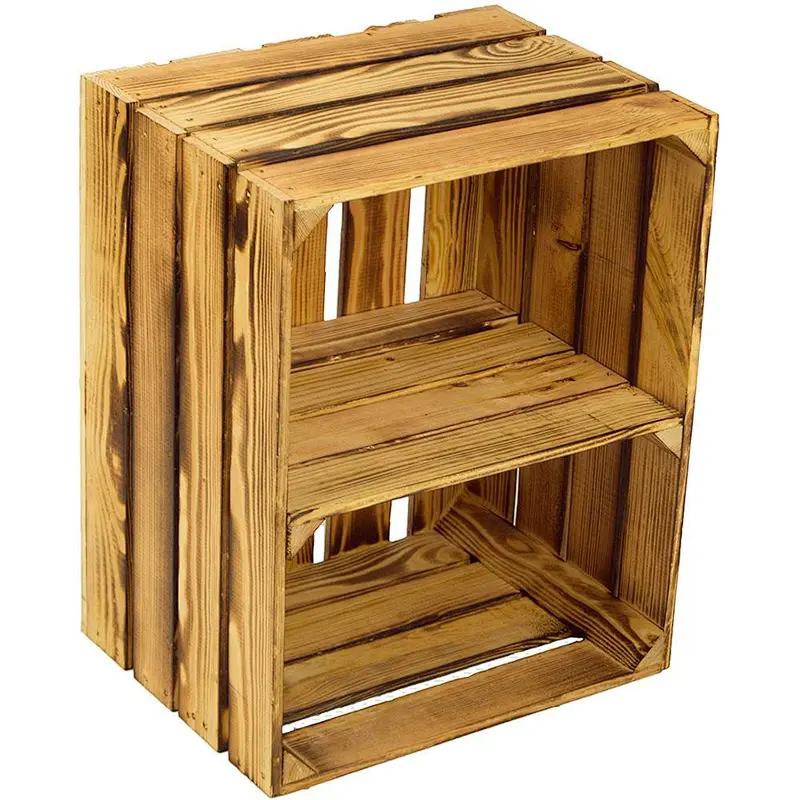 Apple Crate with Short Shelf Burnt Wood Custom Wooden Crate Storage Box