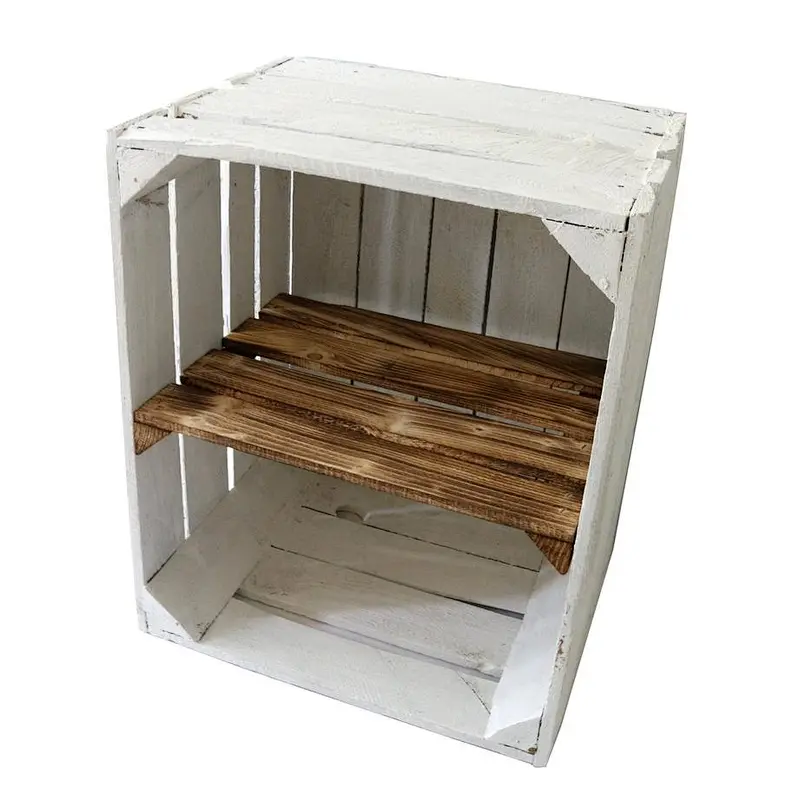 Shoe shelf old white OBSTKISTE with intermediate board sturdy wooden crates
