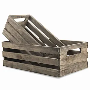 Distressed Gray Wood Nesting Boxes, Storage Crates wine crate wood,Set of 2