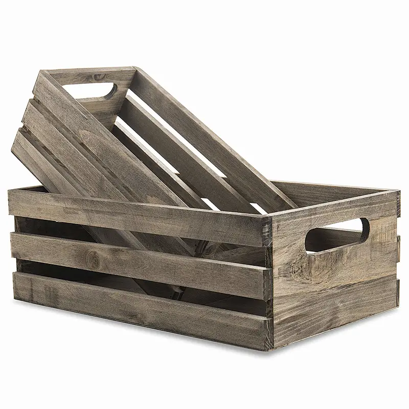 Distressed Gray Wood Nesting Boxes, Storage Crates wine crate wood,Set of 2