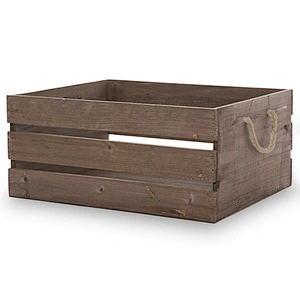 Antique Brown Wooden Crate Storage Box with Rope Handles 15 in Custom Wooden Crate