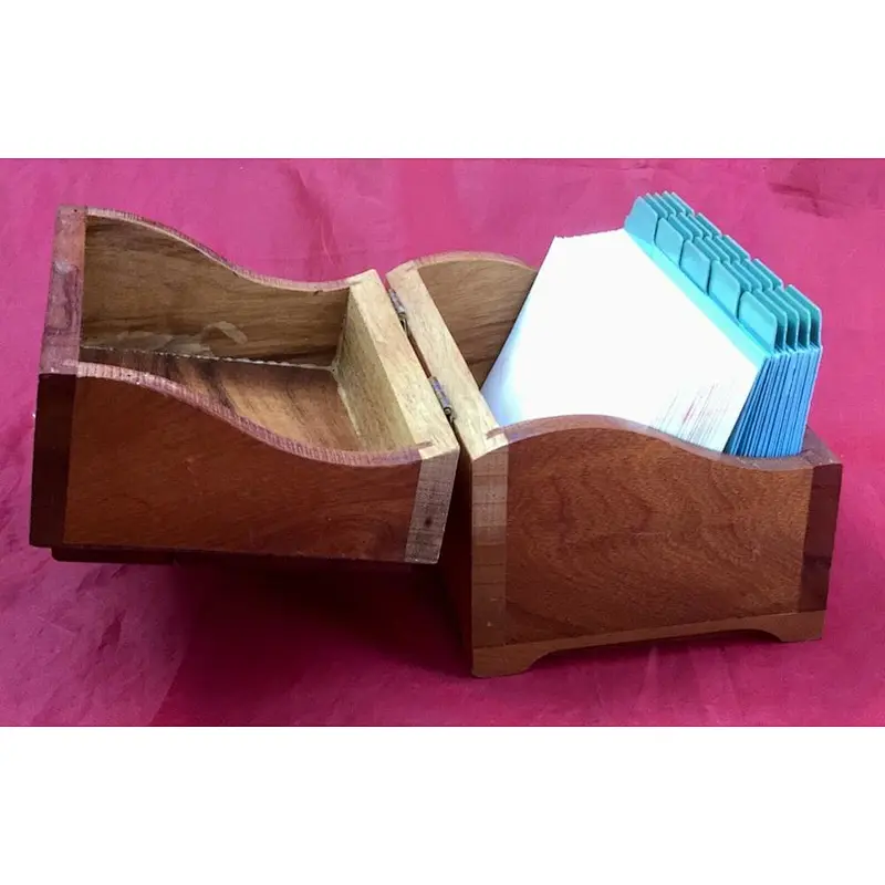 Wood Recipe Box Cards & Dividers Sliding Dovetail Corners Slot Vintage