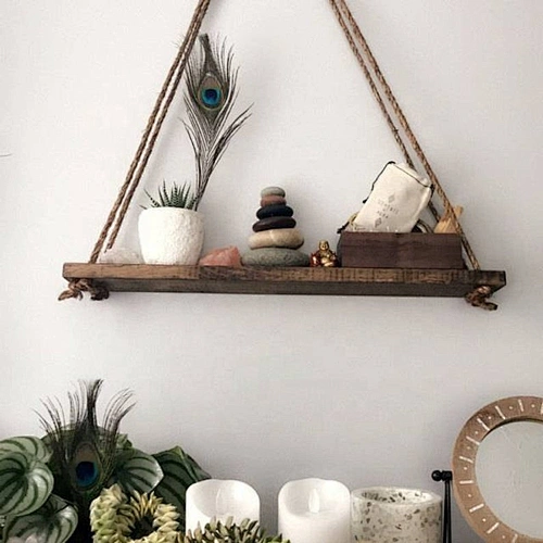 Triangle Hanging Shelf.Wall Decor.Rope Shelf.Knick Knack Shelf Rustic Home Decor.Dorm Room Decor