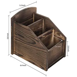 3-Slot Burnt Wood Remote Control Caddy/Media Organizer