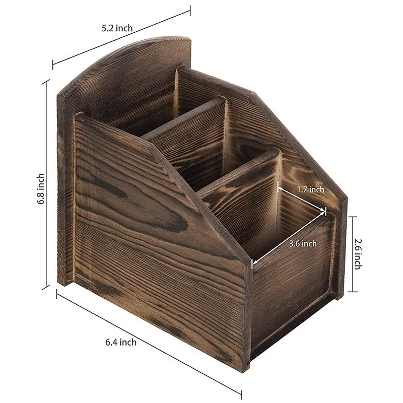 3-Slot Burnt Wood Remote Control Caddy/Media Organizer