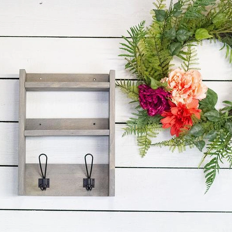 Wall Mounted Entryway Shelf with Coat Hooks wooden key holder wall mount shelf set wall shelf rustic