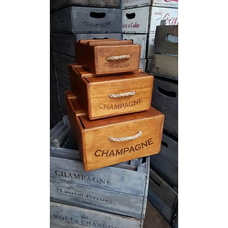 Wooden Box  with Rope Handles wood crates box wooden wooden storage box packaging  art set for living room in bed
