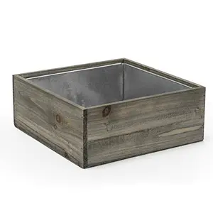 Succulent Planter Wood Box Wood Planters Square Box with Removable Zinc Liner flower  wood box with ceramic flower