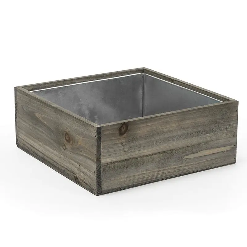 Succulent Planter Wood Box Wood Planters Square Box with Removable Zinc Liner flower  wood box with ceramic flower