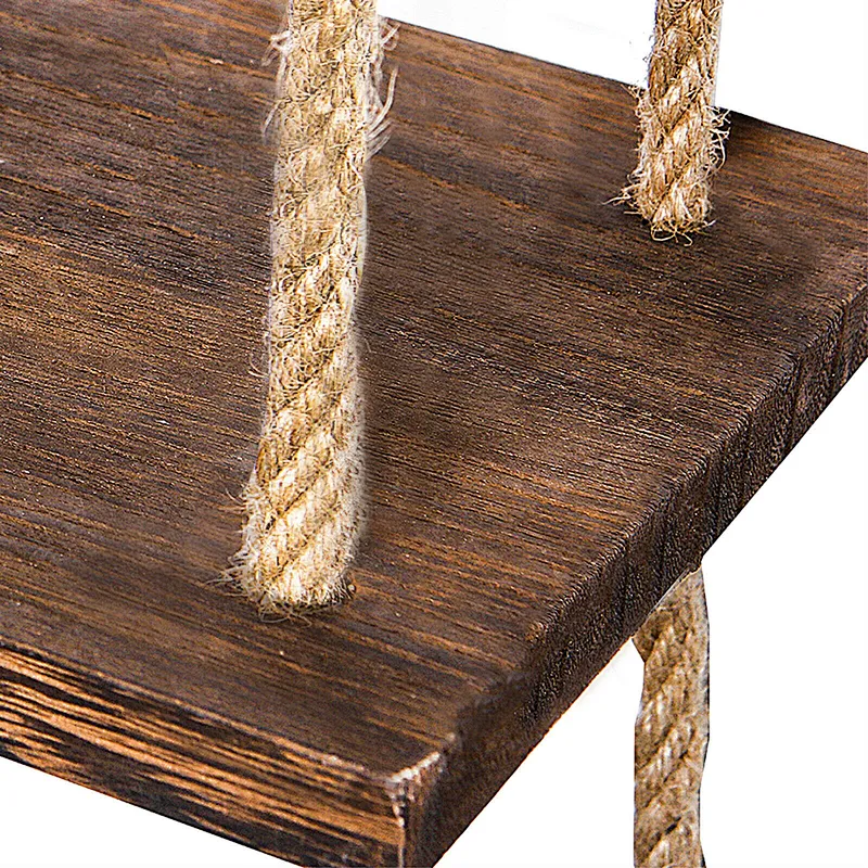 1/2/3 Tiers Wooden Hanging Rope Shelf Wall Mounted Floating Shelf Storage Rustic  Shelf boho