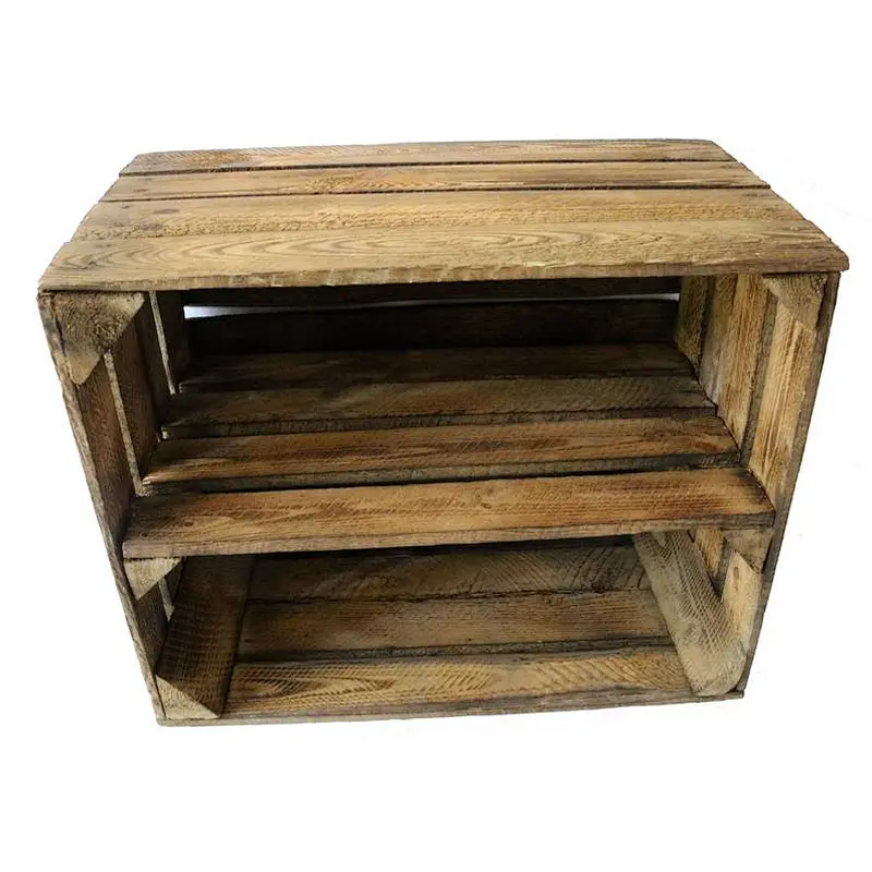 Set of 2 OLD OBSTKISTEN Shoe Rack with Intermediate Board Flamed Wooden Boxes